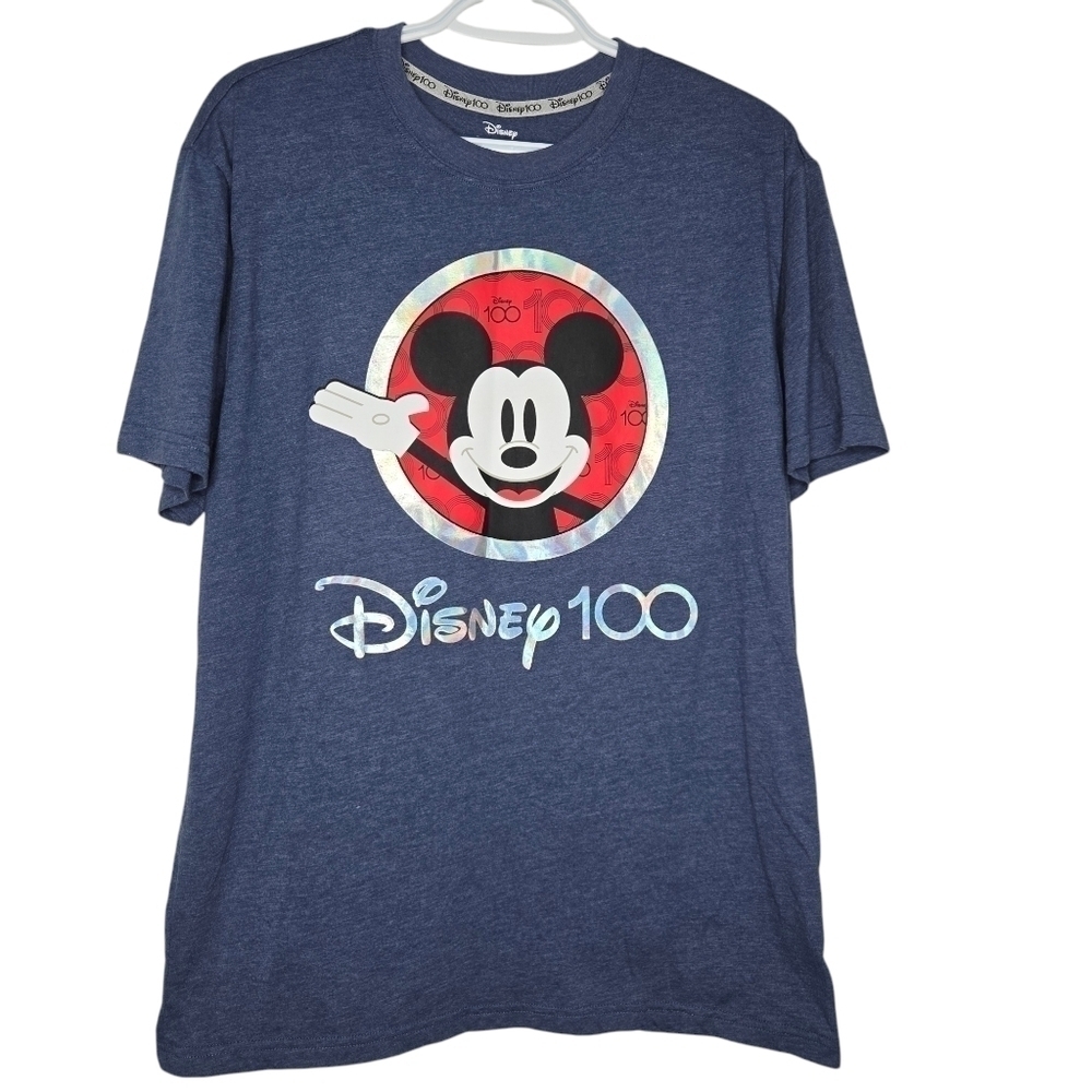 DISNEY Original 100 Years of Wonder Mickey Mouse T Shirt Side Medium Navy Blue